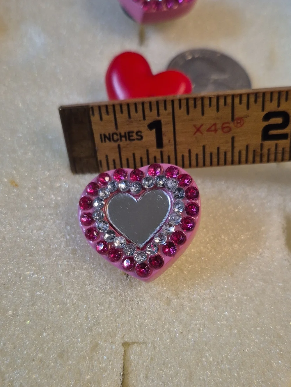 Crocs Charms • Sweet-Heart Red & x2 Rhinestone Mirrored Heart Jibbitz Charms